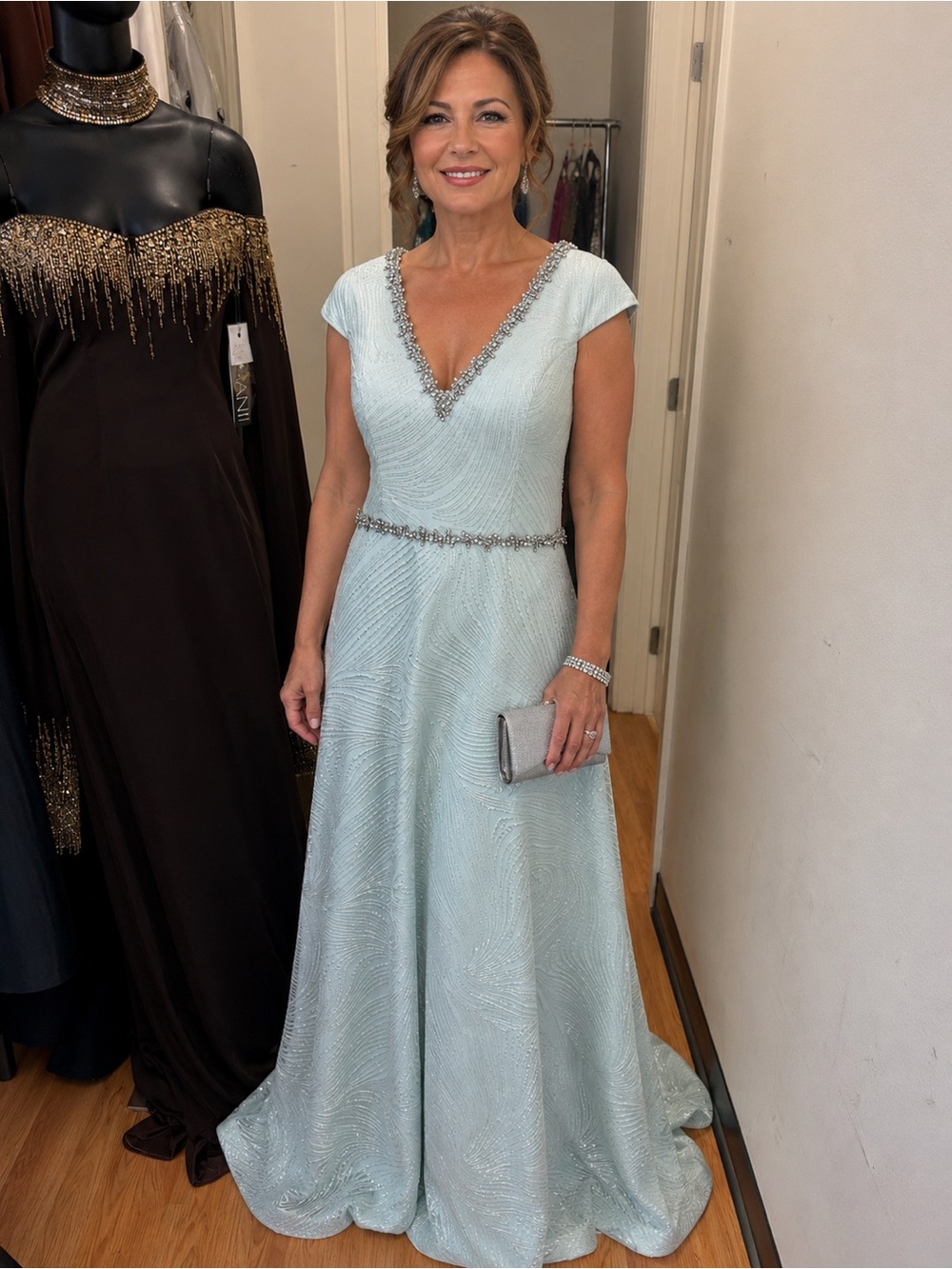 Seaglass Marsoni by colors Embellished V-Neck Evening Gown